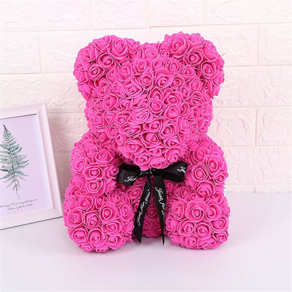 Teddy Rose Bear 25Cm Artificial Flowers Rose Bear with Box Light Mom Girlfriend Wedding Anniversary Birthday Valentine Day Gift