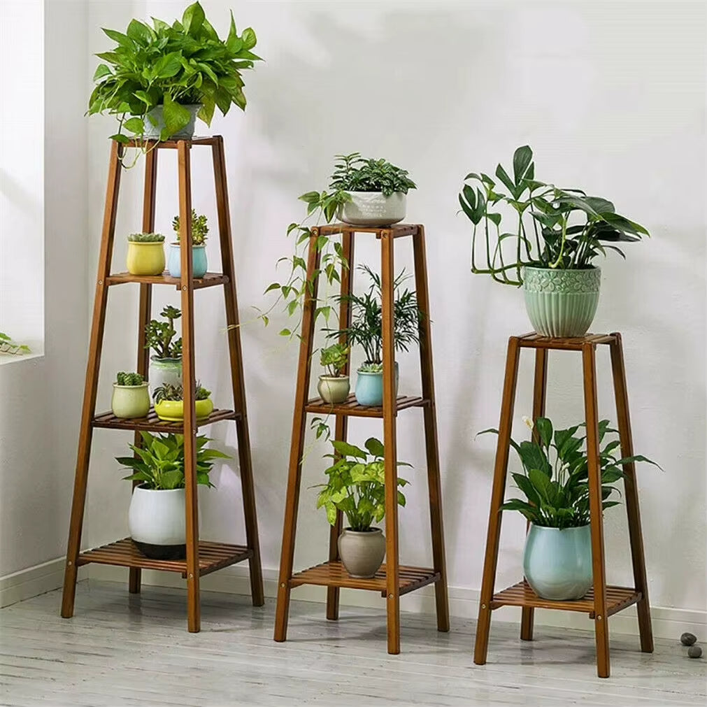 77/97/117Cm Tall Bamboo Plant Stand Flower Pot Display Rack Shelf Indoor Outdoor