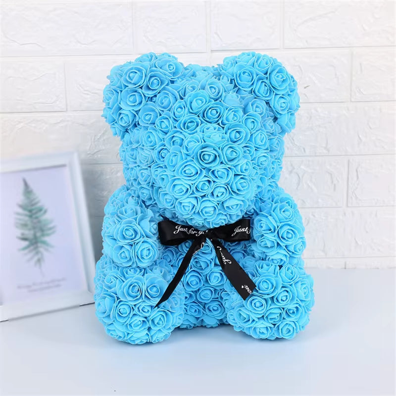 Teddy Rose Bear 25Cm Artificial Flowers Rose Bear with Box Light Mom Girlfriend Wedding Anniversary Birthday Valentine Day Gift