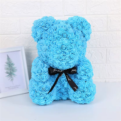 Teddy Rose Bear 25Cm Artificial Flowers Rose Bear with Box Light Mom Girlfriend Wedding Anniversary Birthday Valentine Day Gift