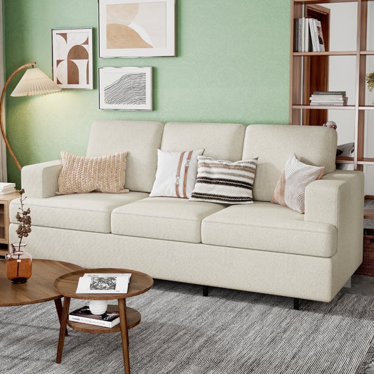 AMERLIFE Sofa, Deep Seat Sofa, 3 Seater Sofa for Living Room-Oversized Sofa, Off-White Boucle