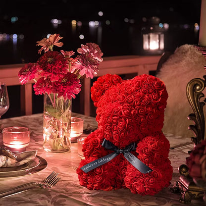 Teddy Rose Bear 25Cm Artificial Flowers Rose Bear with Box Light Mom Girlfriend Wedding Anniversary Birthday Valentine Day Gift