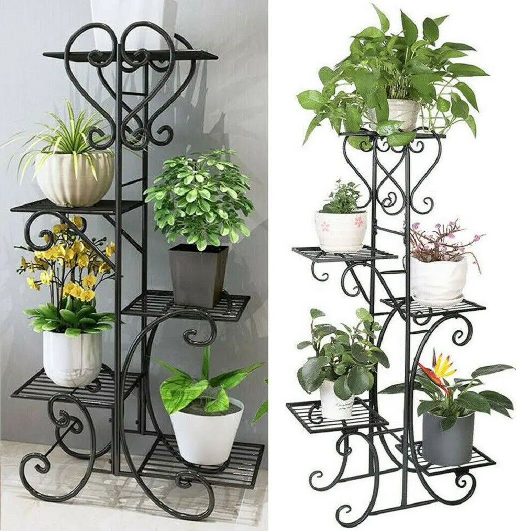 5 Tiered Tall Plant Stand Indoor Iron Planter Shelf Rack Garden Metal Flower Pots Display Holder Outdoor