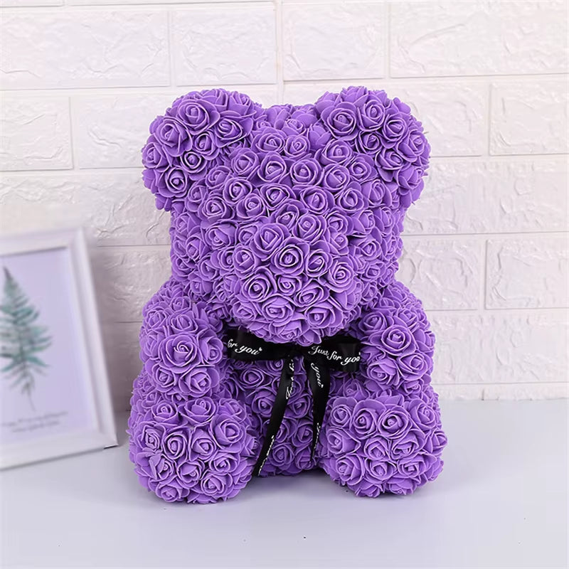 Teddy Rose Bear 25Cm Artificial Flowers Rose Bear with Box Light Mom Girlfriend Wedding Anniversary Birthday Valentine Day Gift