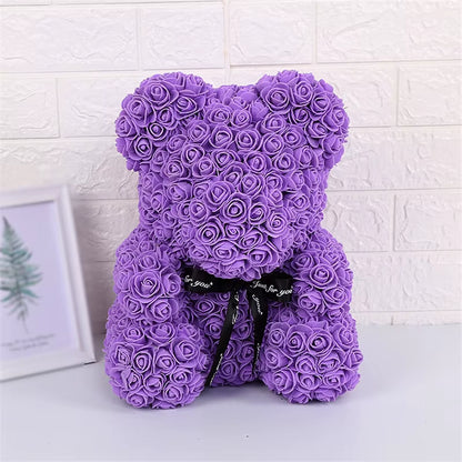 Teddy Rose Bear 25Cm Artificial Flowers Rose Bear with Box Light Mom Girlfriend Wedding Anniversary Birthday Valentine Day Gift