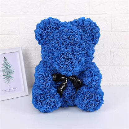 25Cm Valentines Day Gift Red Rose Teddy Bear Rose Flower Artificial Decoration Lover Gift Valentines Gift Gift Box Dropshipping