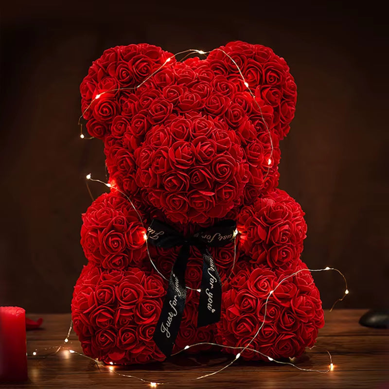 Teddy Rose Bear 25Cm Artificial Flowers Rose Bear with Box Light Mom Girlfriend Wedding Anniversary Birthday Valentine Day Gift