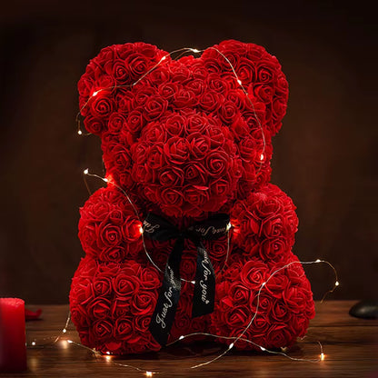 Teddy Rose Bear 25Cm Artificial Flowers Rose Bear with Box Light Mom Girlfriend Wedding Anniversary Birthday Valentine Day Gift