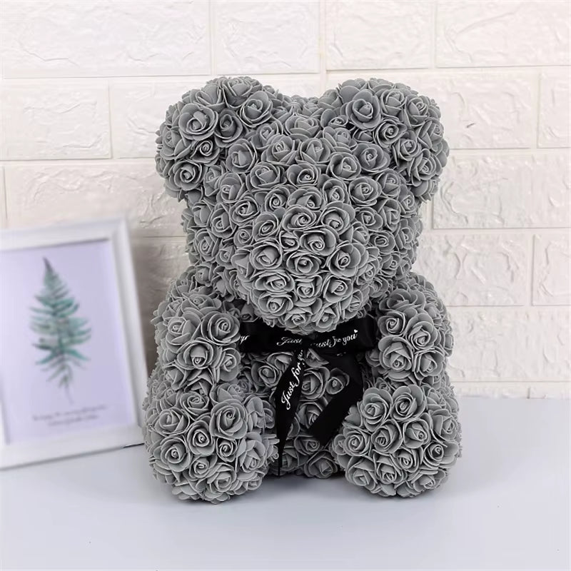 Teddy Rose Bear 25Cm Artificial Flowers Rose Bear with Box Light Mom Girlfriend Wedding Anniversary Birthday Valentine Day Gift