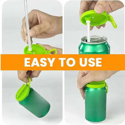 1PCS Soda Can Lid with 2 Straws Reusable Silicone Lid Cover Portable Canned Beverages Juice Beer Straw Cap for Home Picnic