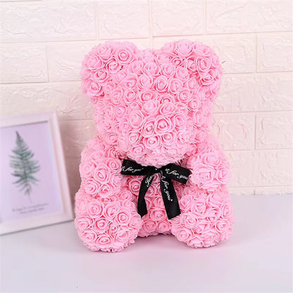 25Cm Valentines Day Gift Red Rose Teddy Bear Rose Flower Artificial Decoration Lover Gift Valentines Gift Gift Box Dropshipping