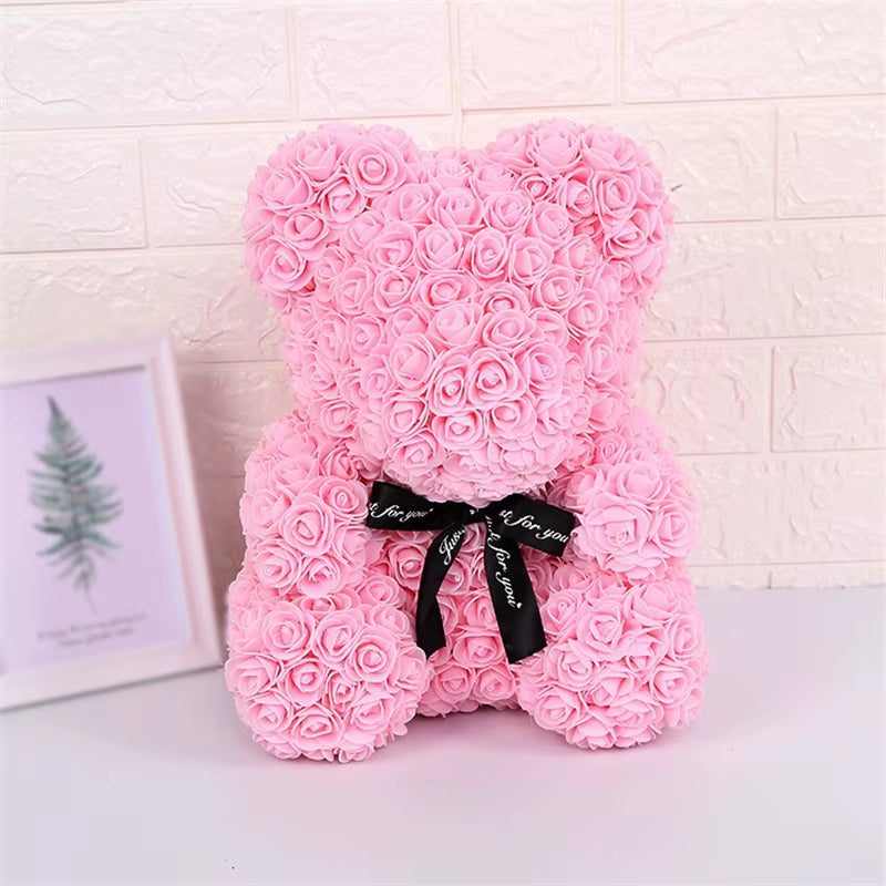 Teddy Rose Bear 25Cm Artificial Flowers Rose Bear with Box Light Mom Girlfriend Wedding Anniversary Birthday Valentine Day Gift